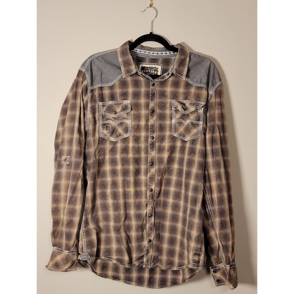 NWOT BKE Vintage Mens XL Long Sleeve Western Shirt Pearl Snap Plaid Athletic Fit - Picture 4 of 6